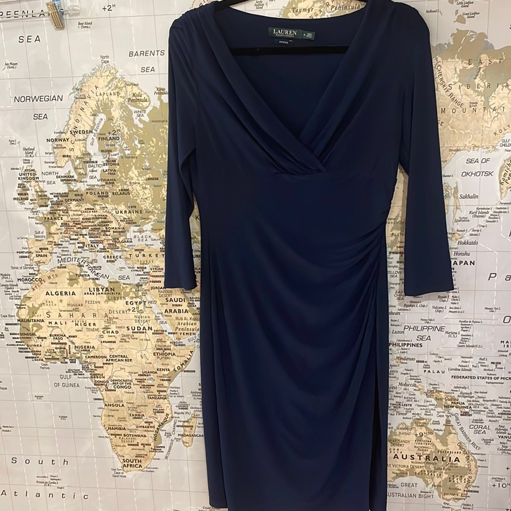 Ralph Lauren Navy Three Quarter Length Jersey Midi Dress Size 8